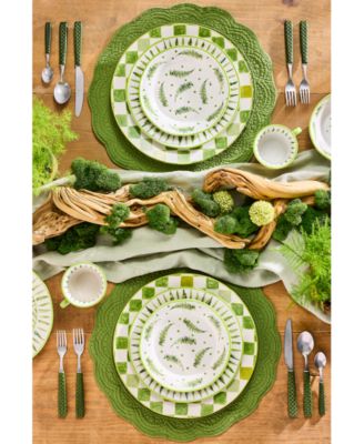 Green Check Round Platter