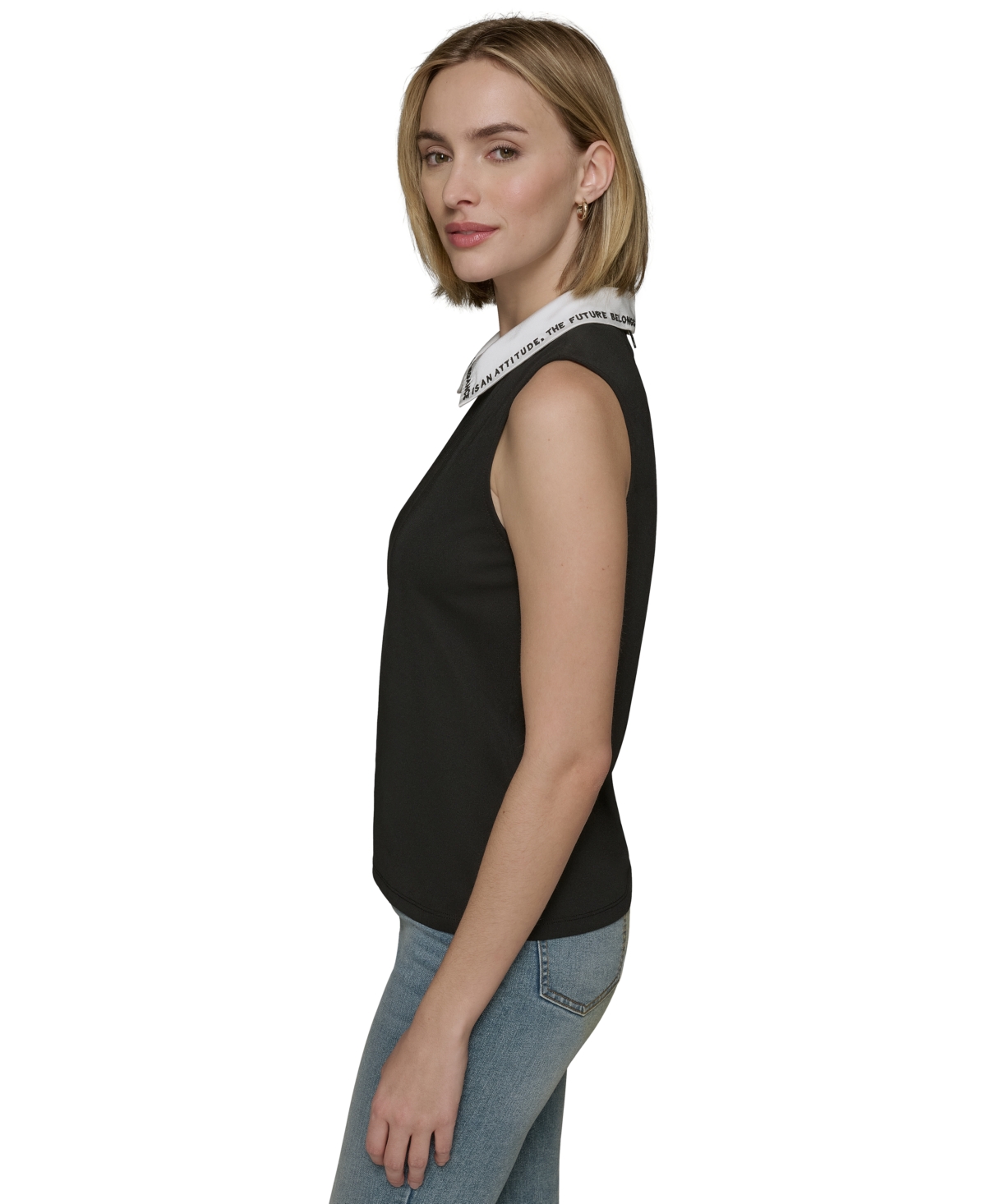 Shop Karl Lagerfeld Women's Embroidered-collar Sleeveless Top In Black