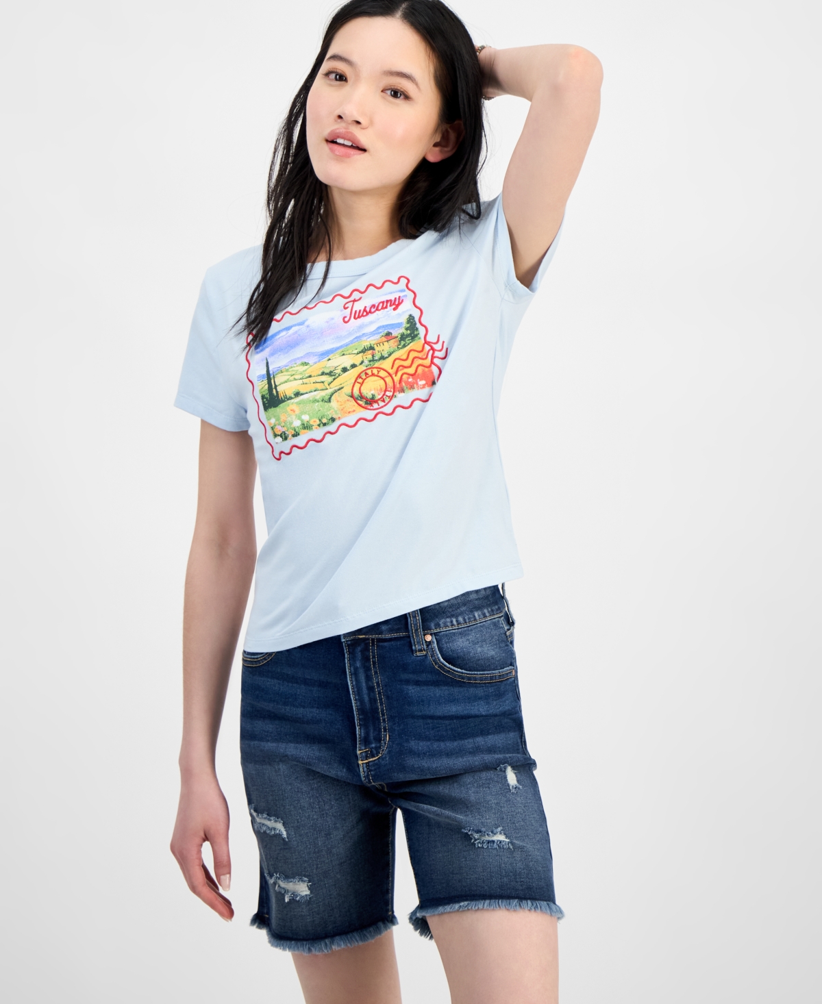Rebellious One Juniors' Tuscany Postal Graphic T-shirt