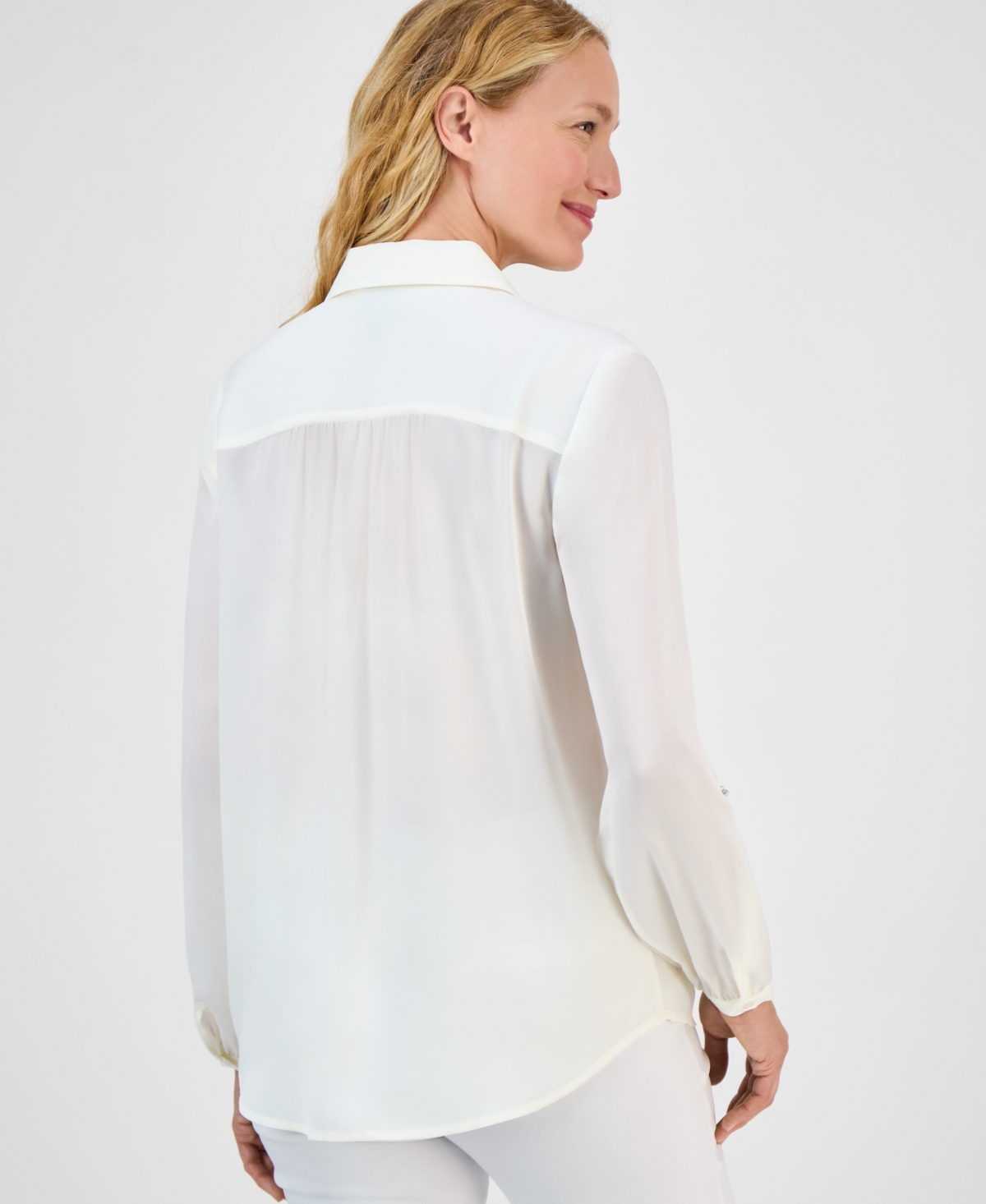 JM COLLECTION WOMEN'S SOLID EMBELLISHED BUTTON BLOUSE, EXCLUSIVELY AT MACY'S 