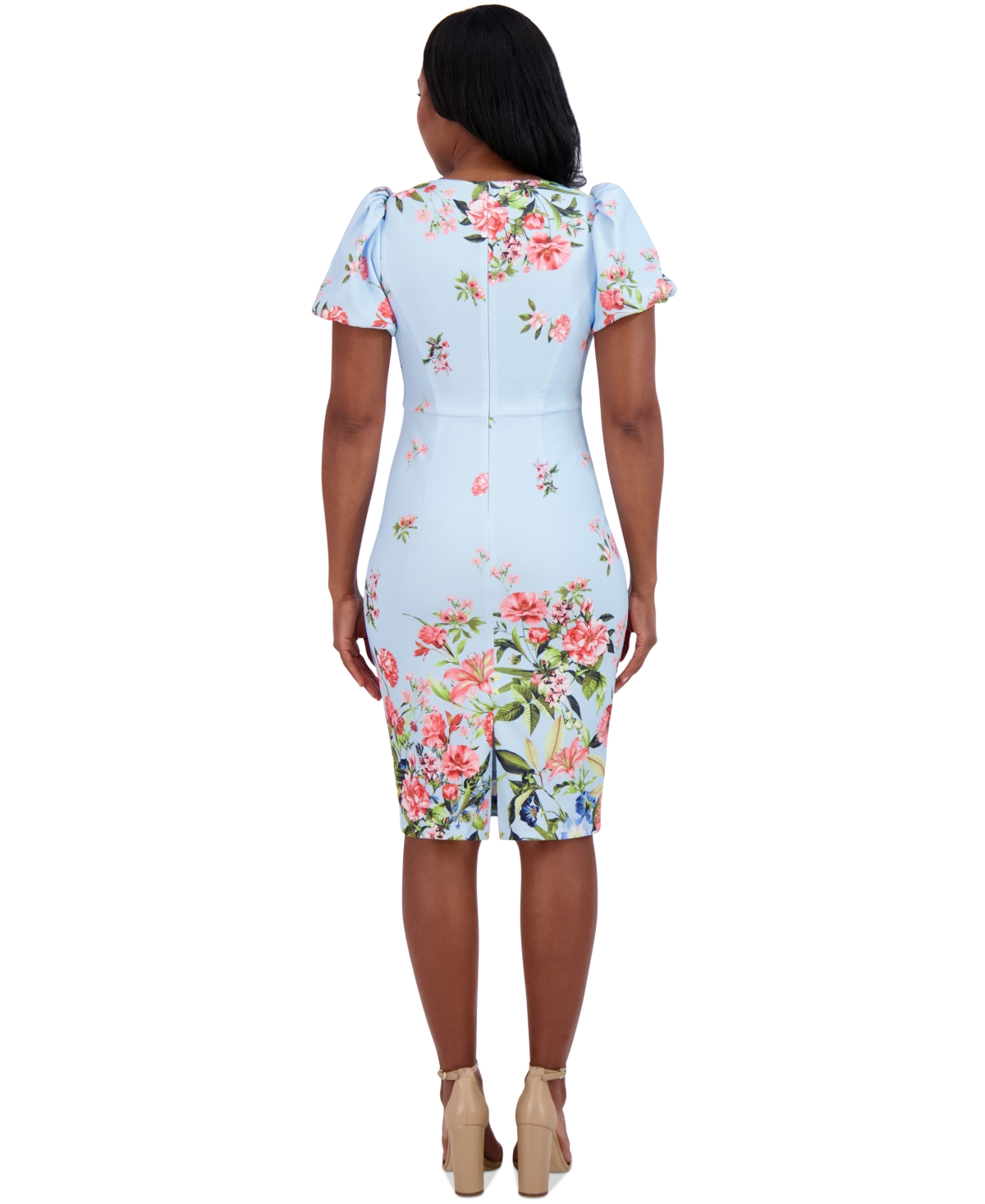 Shop Eliza J Women's Printed V-neck Bubble-sleeve Sheath Dress In Light Blue
