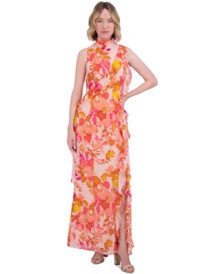 Eliza J - Women's Printed Ruffle-Trims Chiffon Dress