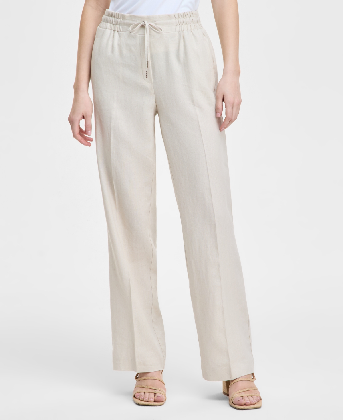 Jones New York Womens Striped Button Front Vest Wide Leg Pants In Natural Stone