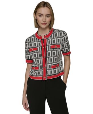 KARL LAGERFELD PARIS - Women's Geo-Print Four-Pocket Cardigan