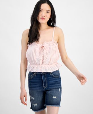 Self Esteem - Juniors' Cotton Lace-Trim Embroidered Tank Top
