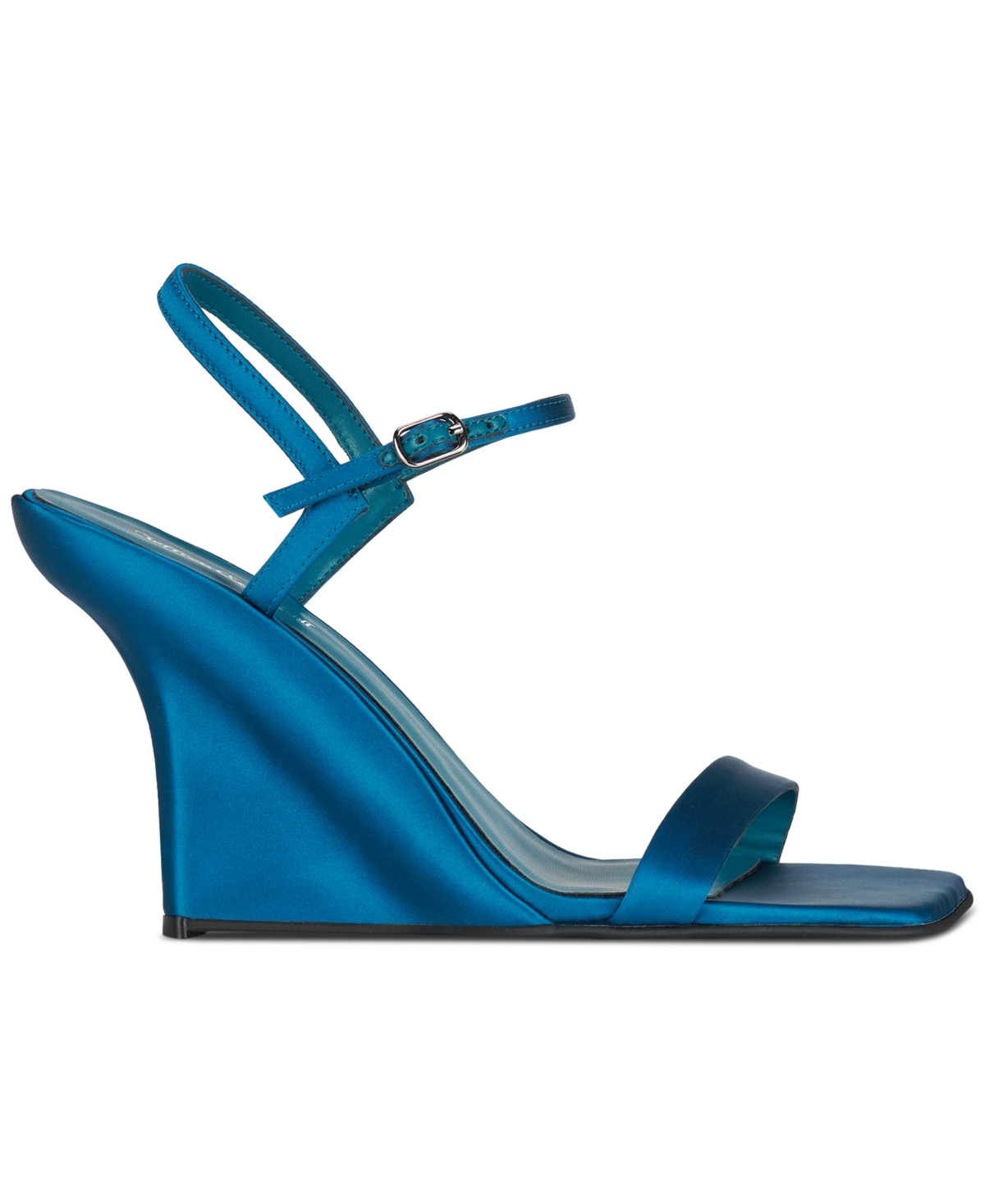 Jeffrey Campbell Kassandra Sculpted Two-piece Wedge Sandals In Blue Satin