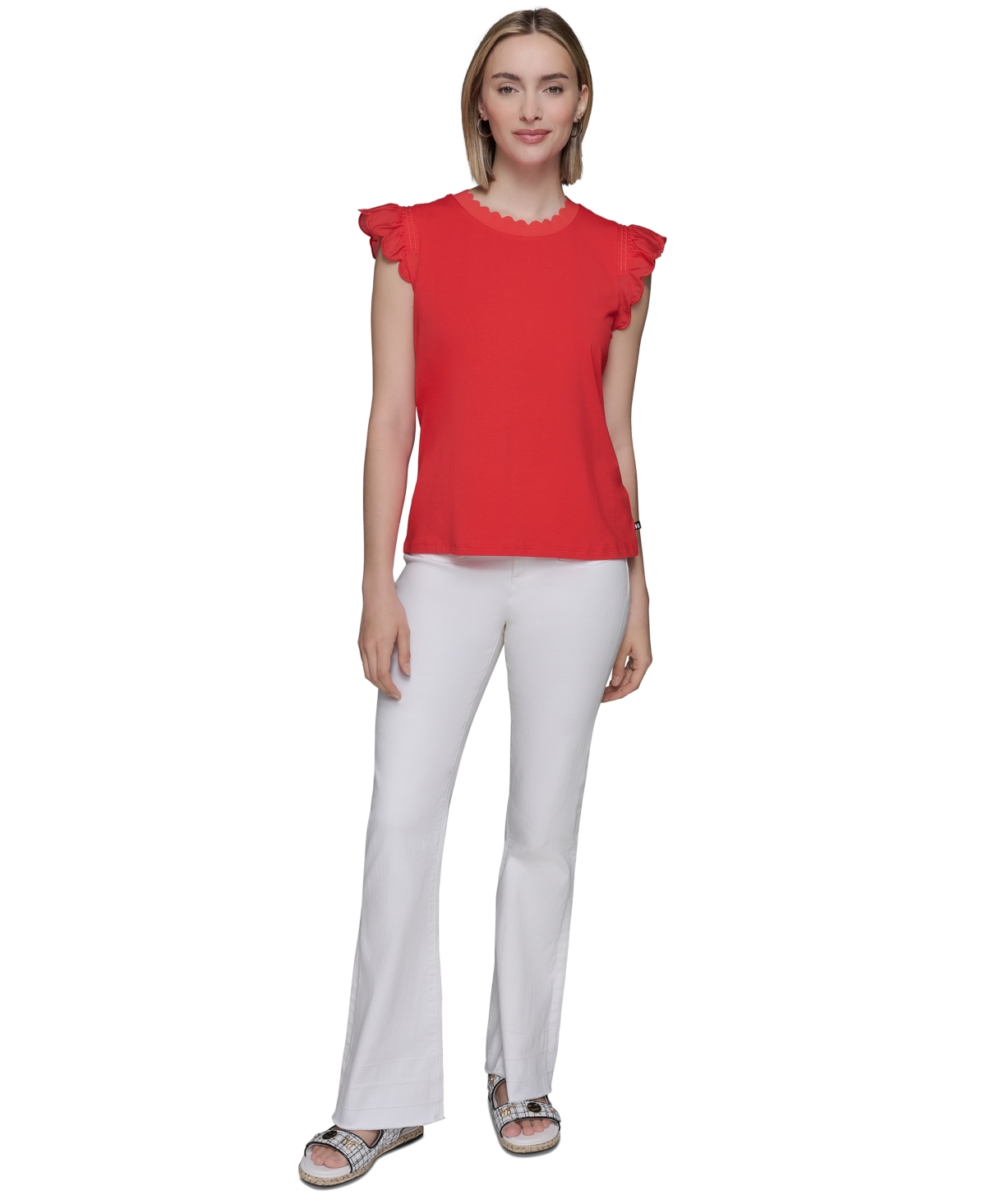 KARL LAGERFELD WOMEN'S SCALLOPED FLUTTER-SLEEVE TOP 