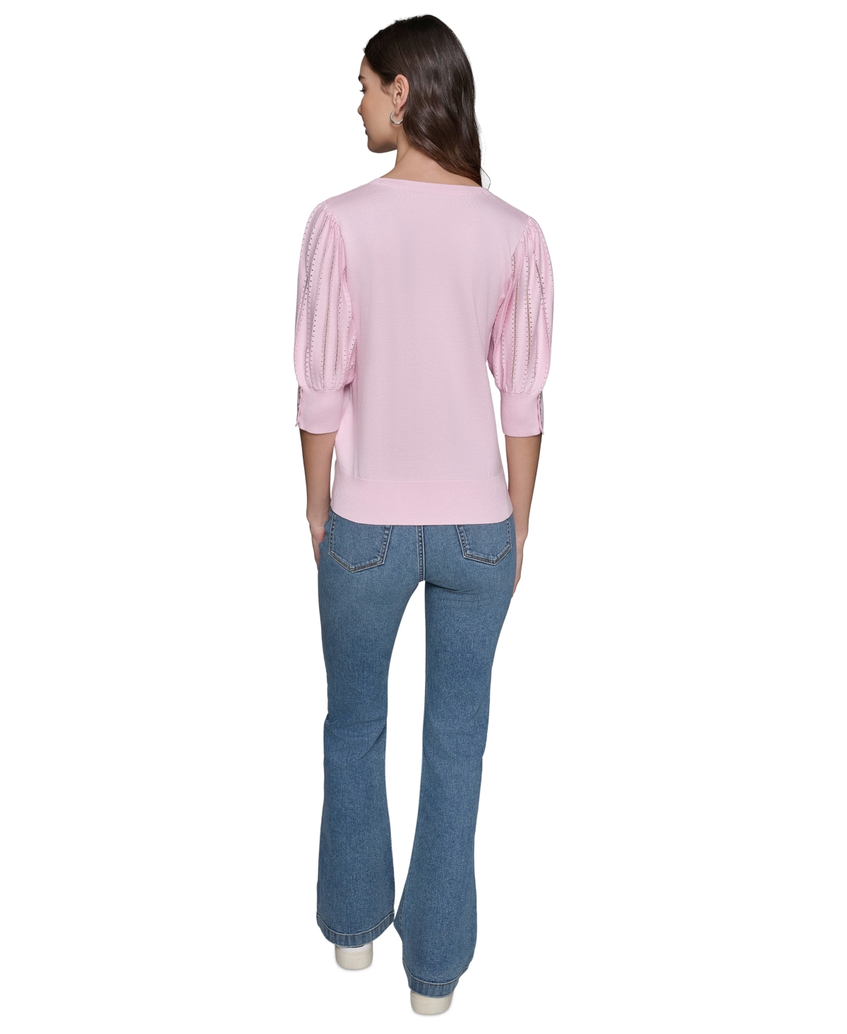 Shop Karl Lagerfeld Women's Puffed-sleeve V-neck Sweater In Parfait