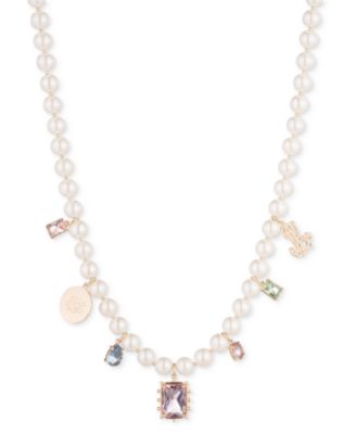 Lauren Ralph Lauren - Gold-Tone Imitation Pearl & Stone Dangle 16" Collar Necklace