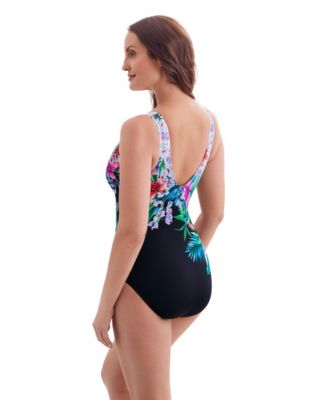 Women's Garland Edge Panel Scoopback Highneck Long Torso One-Piece Swimsuit