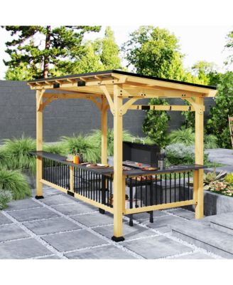 13' x 6' Wooden Grill Gazebo, Hardtop Outdoor BBQ Gazebo, Natural