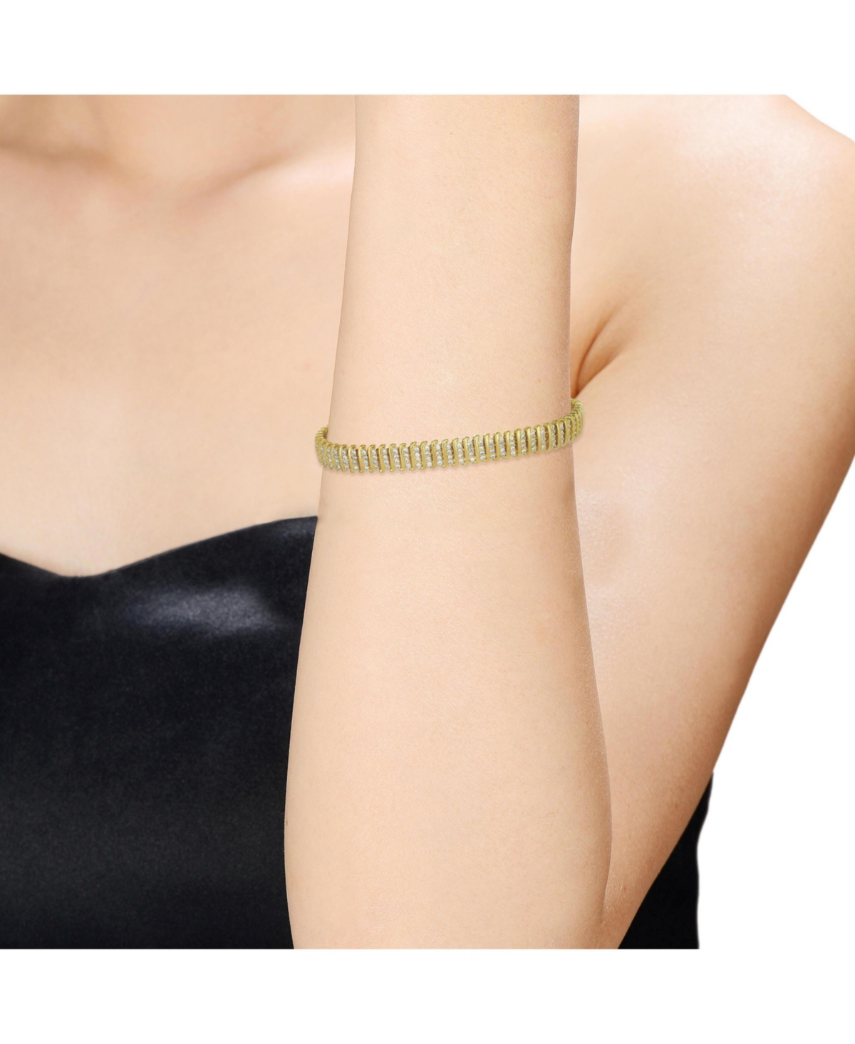 Thumbnail 2 of 14K Gold Plated Wave Link CZ Tennis Bracelet - Sterling Silver