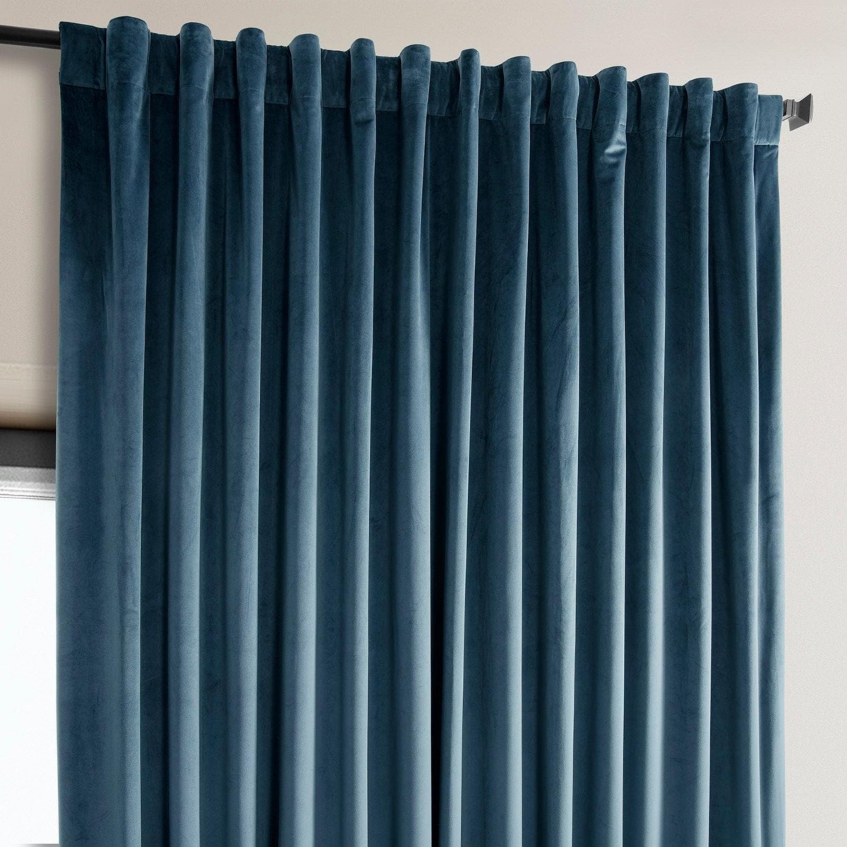 Half Price Drapes Avalon Blue Extra Wide Heritage Plush Velvet Room Darkening Curtain In Blue