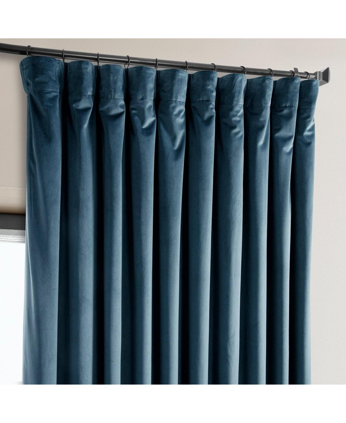 Half Price Drapes Avalon Blue Extra Wide Heritage Plush Velvet Room Darkening Curtain In Blue