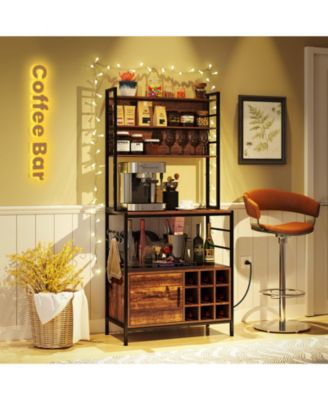 Bar Cabinet with Wine Bottle Holders and S-Hooks for Glassware and Accessories