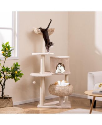 Cattail Cat Tower with Sisal Scratching Posts & Soft Hammock Cozy & Fun Multi-Level Cat Tree