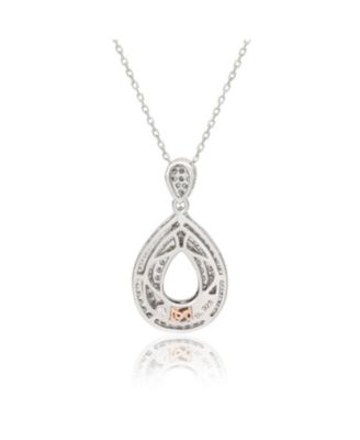 Suzy Levian Sterling Silver Cubic Zirconia Triple Row Tear Drop Dangle Pendant Necklace