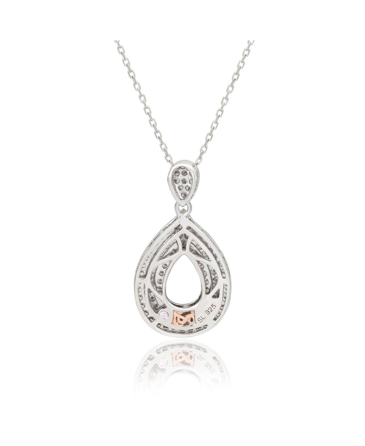 Suzy Levian Sterling Silver Cubic Zirconia Triple Row Tear Drop Dangle Pendant Necklace - White