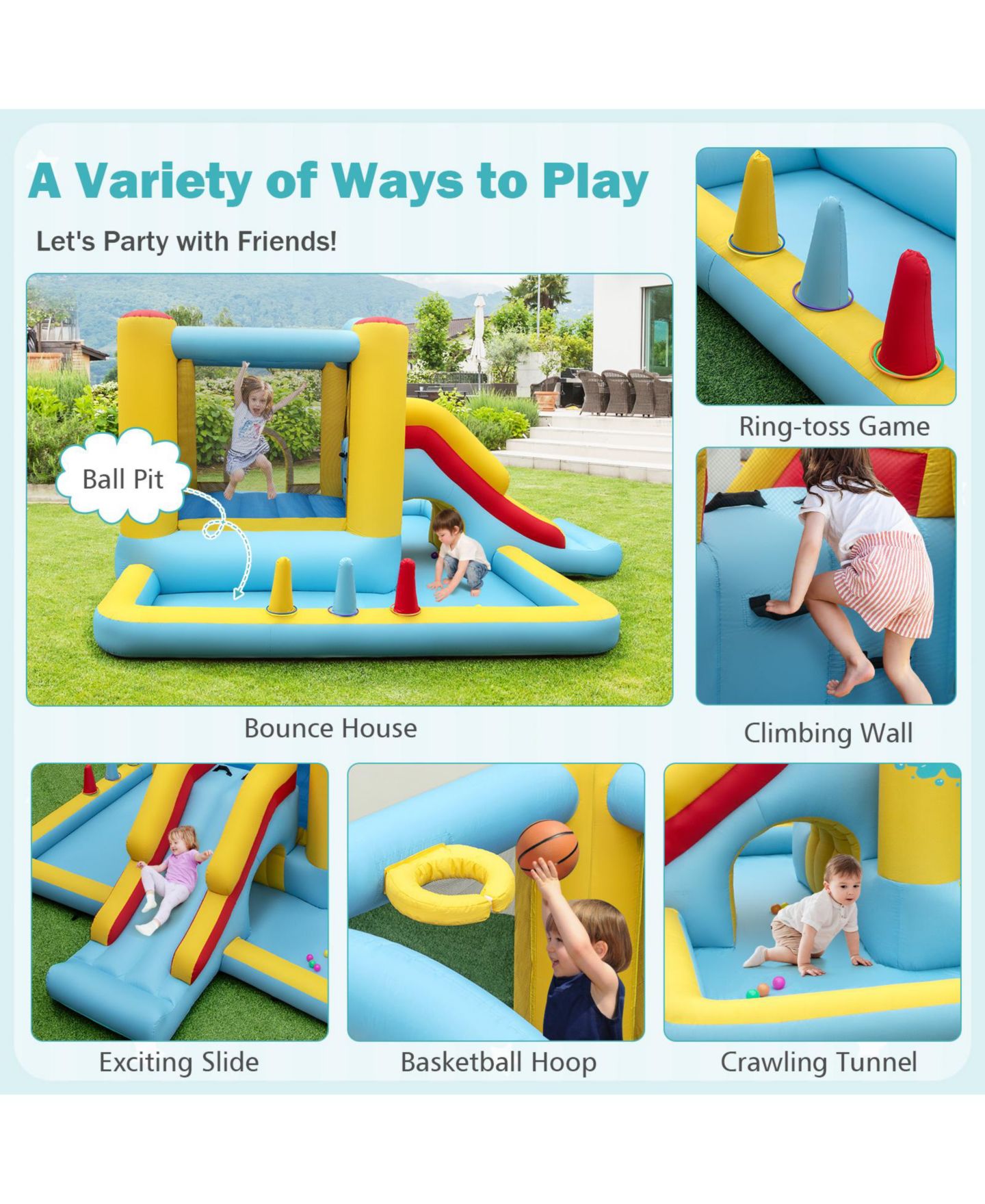 Детская игрушка Slickblue 7-in-1 Bounce House, 200 Lbs Capacity, Ages 3+, цвет: Синий — фото 8
