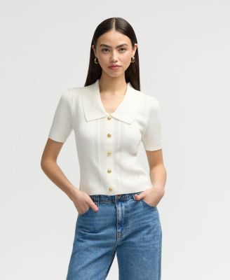 Women s ¾ Sleeve Cardigan with Pointelle Detail