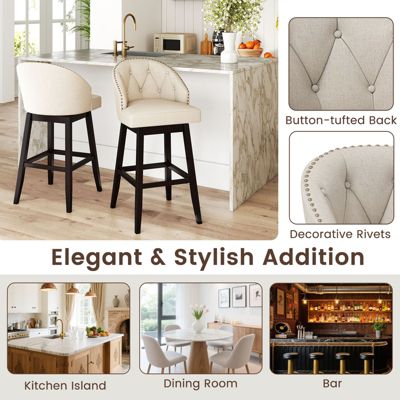 Mid Century Upholstered Bar Stools Set of 4 31'' Swivel Bar Height Bar Stools with Button-tufted Back