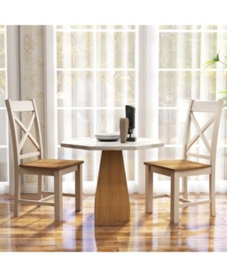 Wooden Dining Chairs Set of 2 with High Back and Rubber Wood Frame