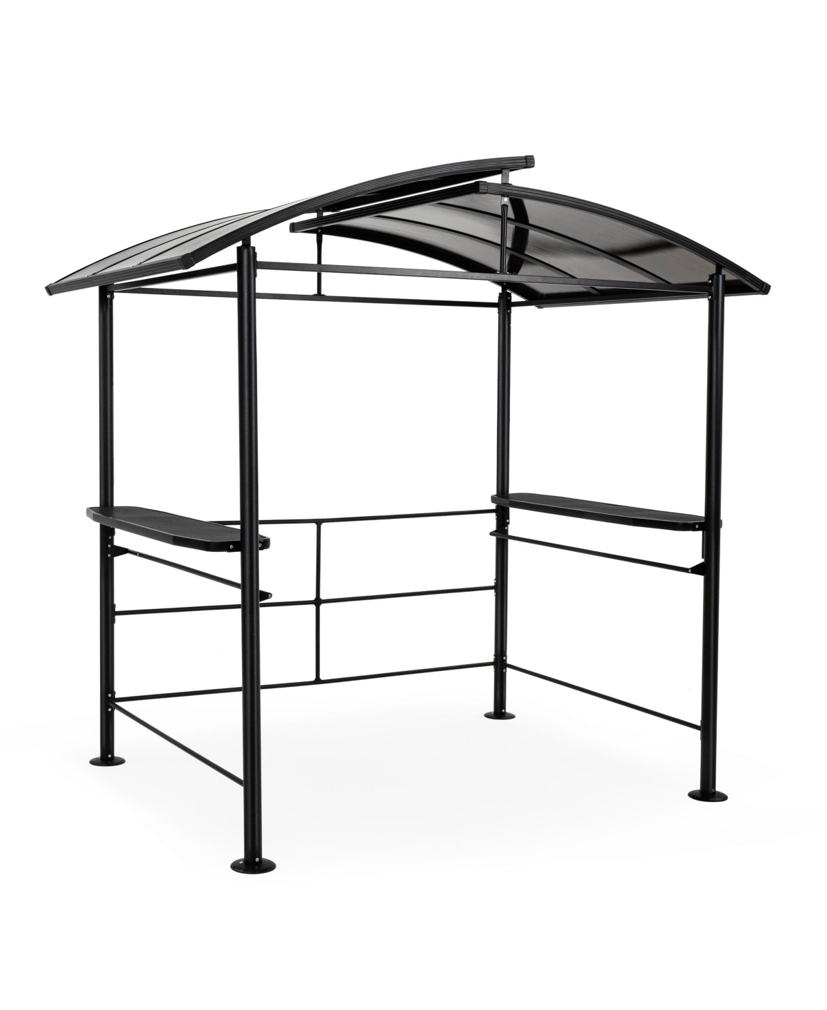 8&#xD7;5FT Gray Arc Hardtop Grill Gazebo Canopy with 2-Tier Roof & Side Shelves, Waterproof Bbq Tent