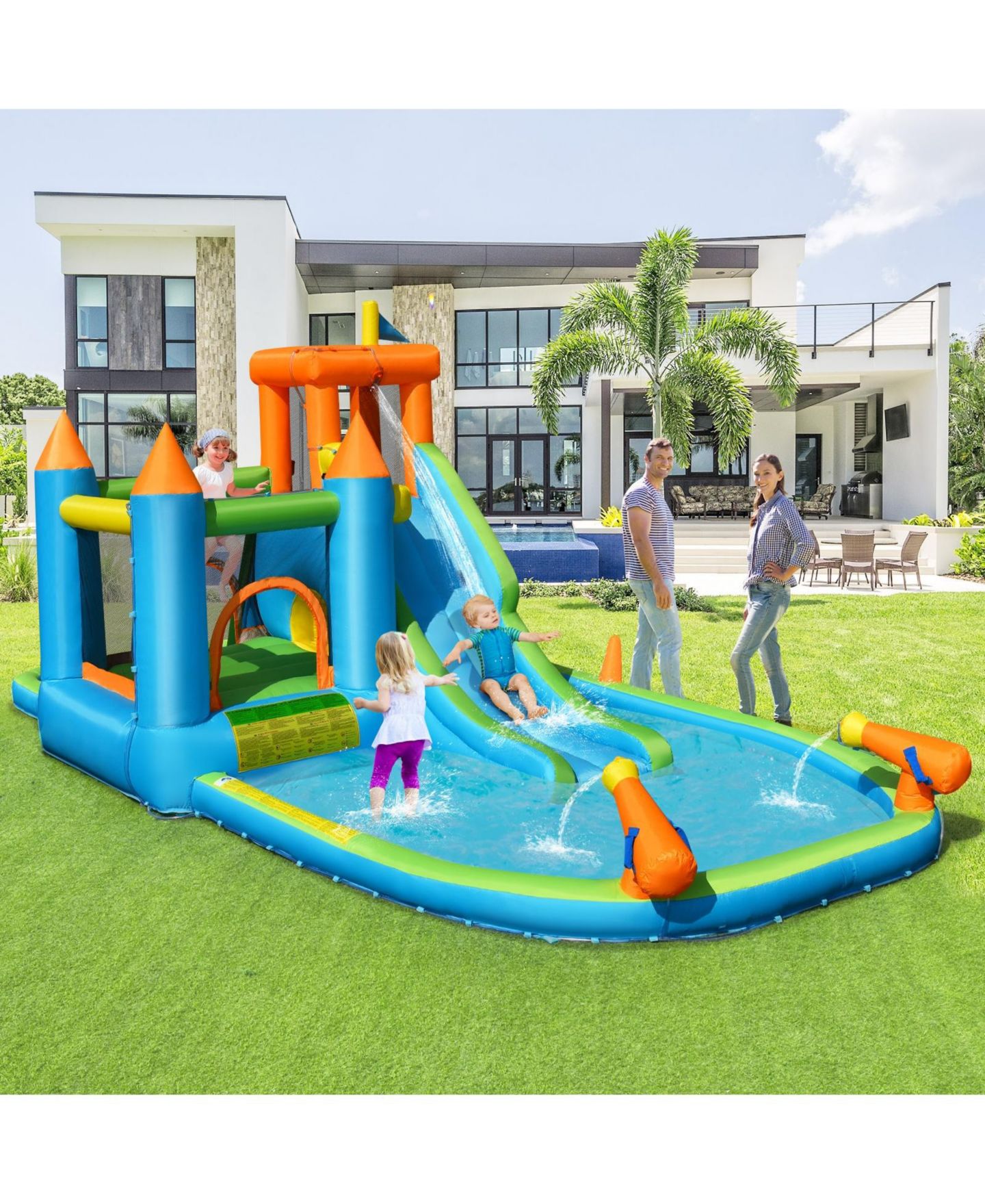 Детская игрушка Slickblue Water Slide Bounce House with Climbing Wall, Accommodates 3-6 Kids, Ages 3+, цвет: Синий — фото 2