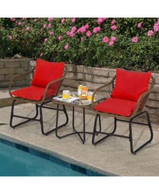 3-Piece Patio Bistro Set Cushioned Chairs & Glass Table for Deck, Balcony, or Garden