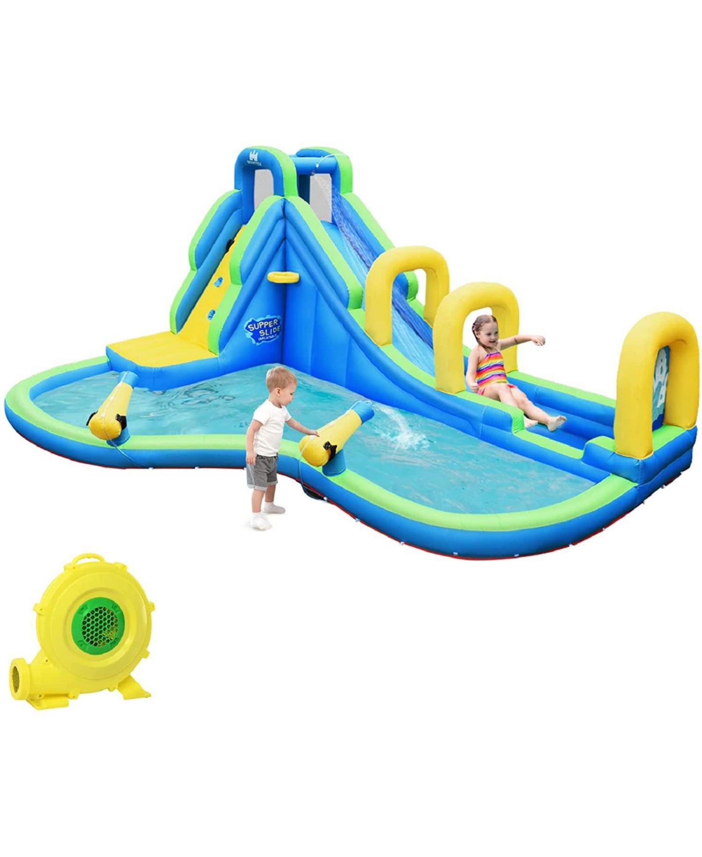 Детская игрушка Slickblue Water Bounce House with Water Slide and Splash Pool, 188"L x 144"W x 95.5"H, от 4 лет, цвет: Синий — фото 4