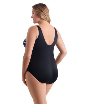 Women's Paper Mache Belted Surplice Long Torso One-Piece Swimsuit