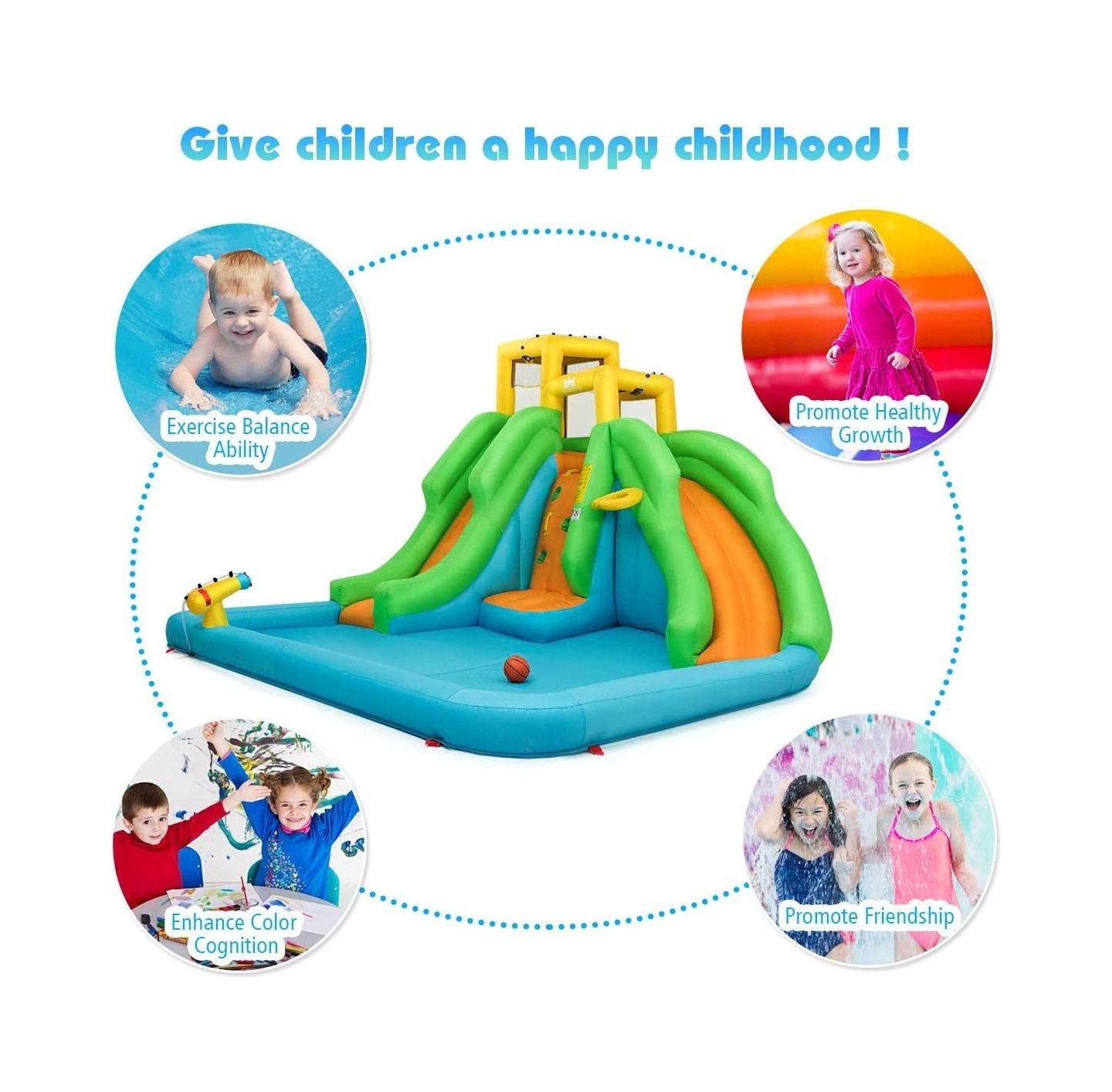 Детская игрушка Slickblue Inflatable Water Park Bounce House with Climbing Wall and Slide, For Up to 3 Players, Ages 3+, цвет: Разноцветный — фото 5