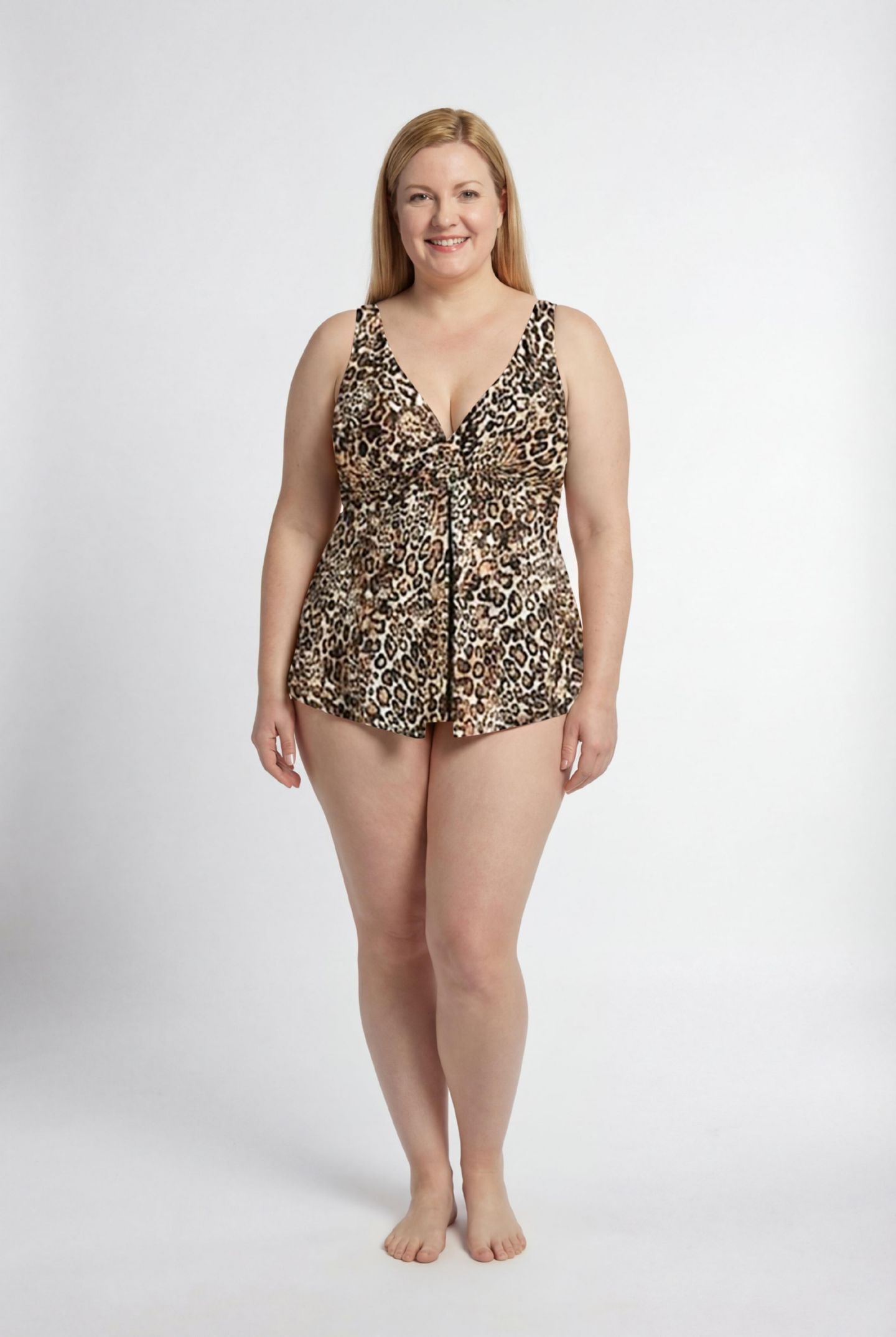 Верх бикини Tankini, V-образный вырез — Swimsuits for All, цвет: Анималистичный — фото 1