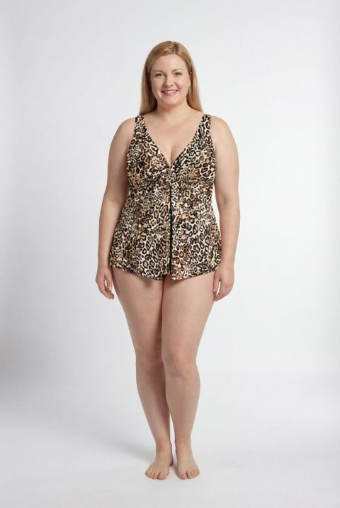 Верх бикини Twist, V-образный вырез, танкини — Swimsuits for All, цвет: Анималистичный