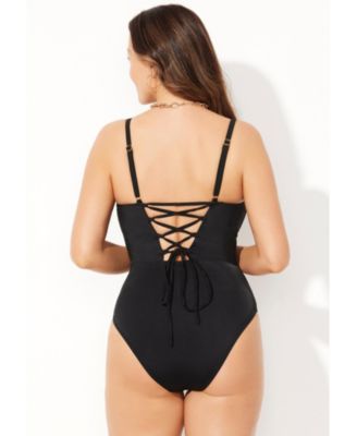 Women's Underwire Lace Up One Piece Swimsuit