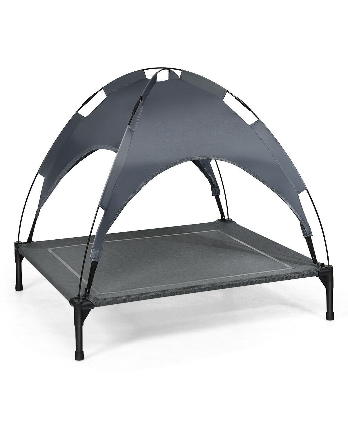 Portable Elevated Outdoor Pet Bed with Removable Canopy Shade - Grey