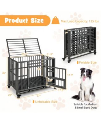 Foldable Heavy-Duty Metal Dog Cage Chew-proof Dog Crate with Lockable Universal Wheels