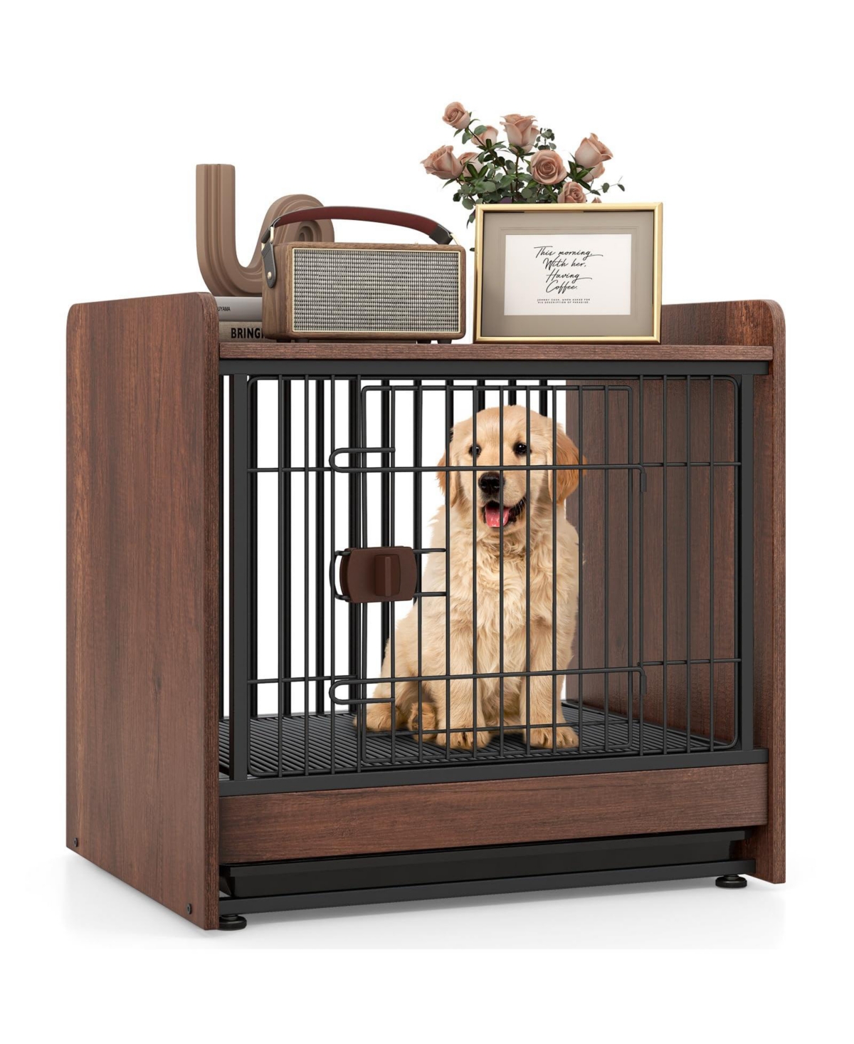 Dog Crate Indoor Dog Cage with Removable Tray and Lockable Door - Brown