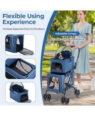 Double Pet Stroller Foldable 3-in-1 Dog Stroller with 2 Detachable Carriers
