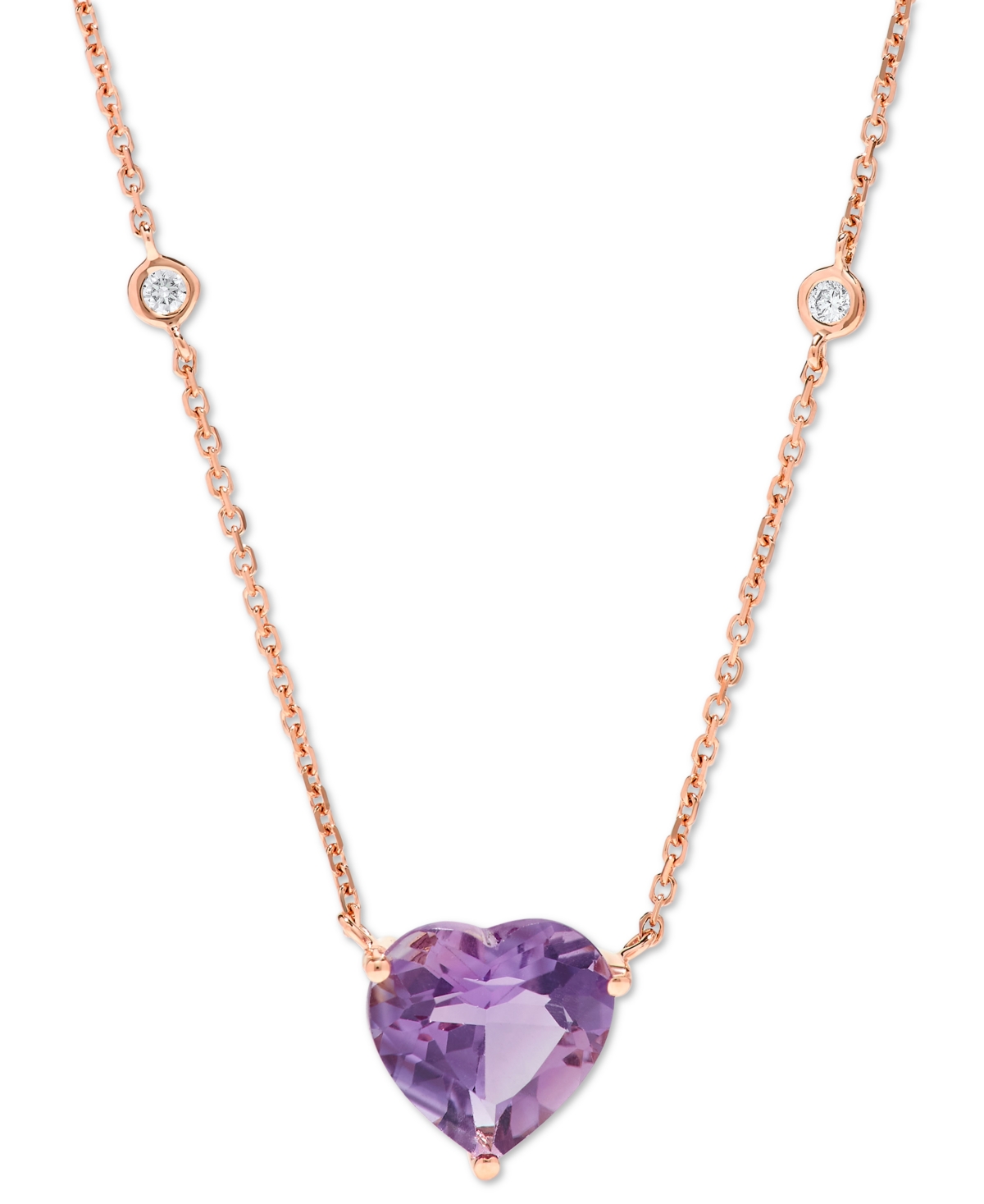 Macy's Amethyst (3 Ct. T.w.) & Diamond (1/10 Ct. T.w.) 17" Pendant Necklace In 14k Rose Gold In Amethyst