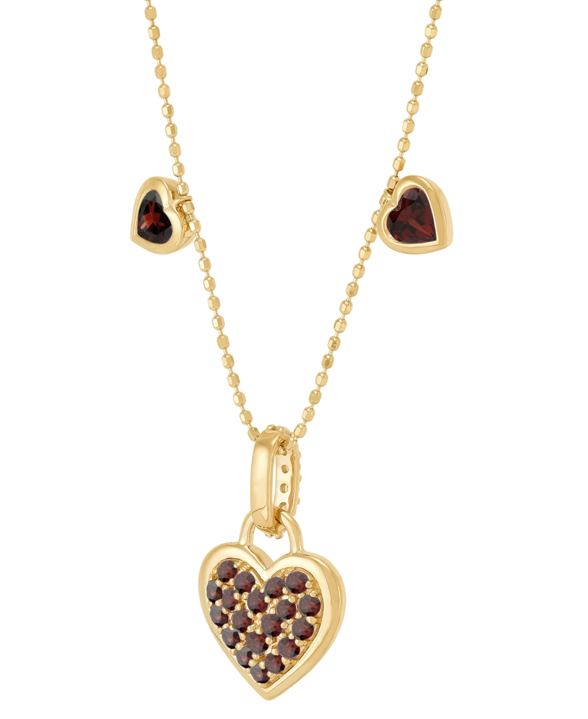 Macy's Amethyst (3/4 Ct. T.w.) & Diamond Accent Triple Heart 18" Pendant Necklace In 14k Gold-plated Sterli In Garnet