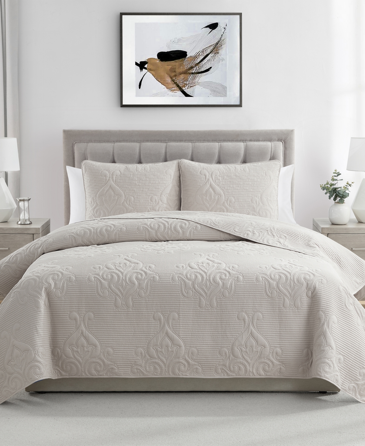 Vcny Home Solomun Pinsonic Damask Quilt Sets In Taupe