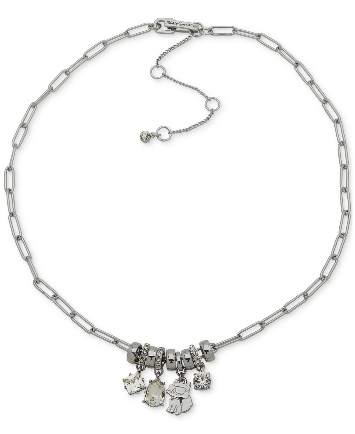 Shop Karl Lagerfeld Crystal & Choupette Charm Statement Necklace, 16" + 3" Extender In Crystal,silver