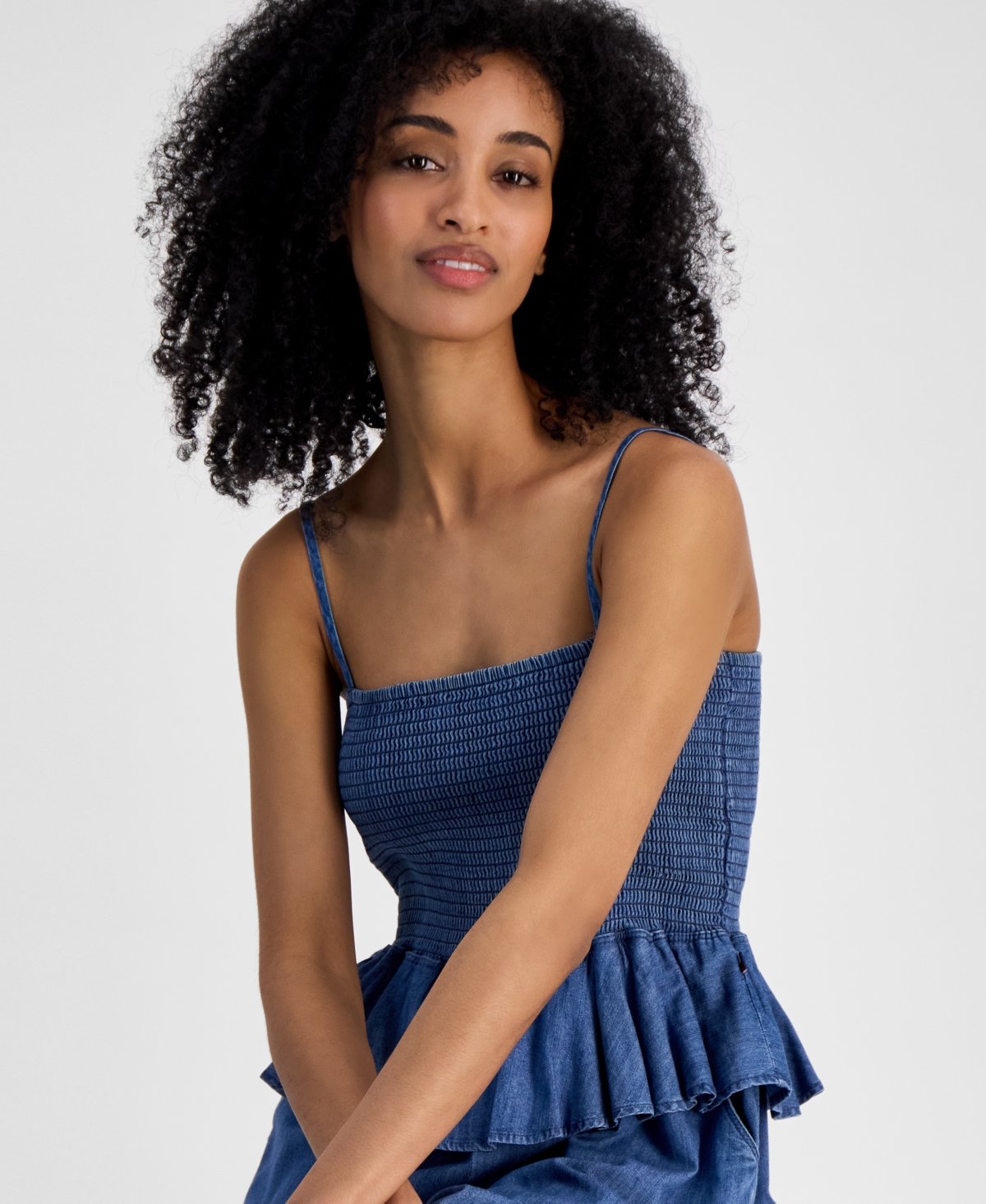 Tommy Hilfiger Women's Chambray Peplum Jumpsuit In Med Benson