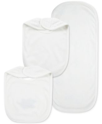 Baby Girls Blue Roses Cotton Burp Cloth & Bibs, 3 Piece Set