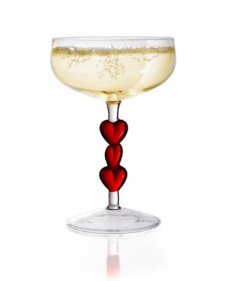 Red Heart Stemmed Coupe Glasses, Set of 2