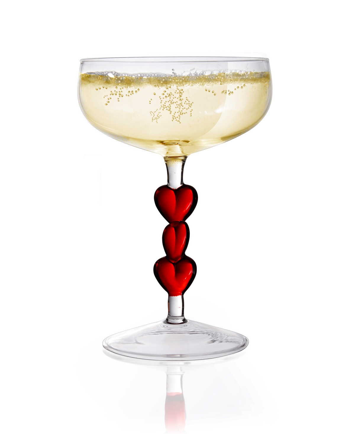 Qualia Glass Red Heart Stemmed Coupe Glasses, Set Of 2 In Clear With Red