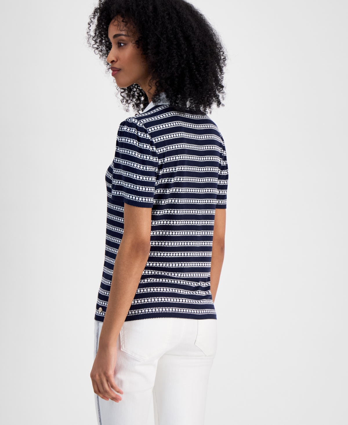 Tommy Hilfiger Women's Dot-stripe Polo Shirt In Sky Captain,ivory