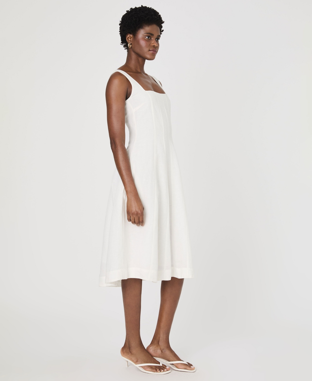 French Connection Birdie Square Neck Midi Dress In Summer White