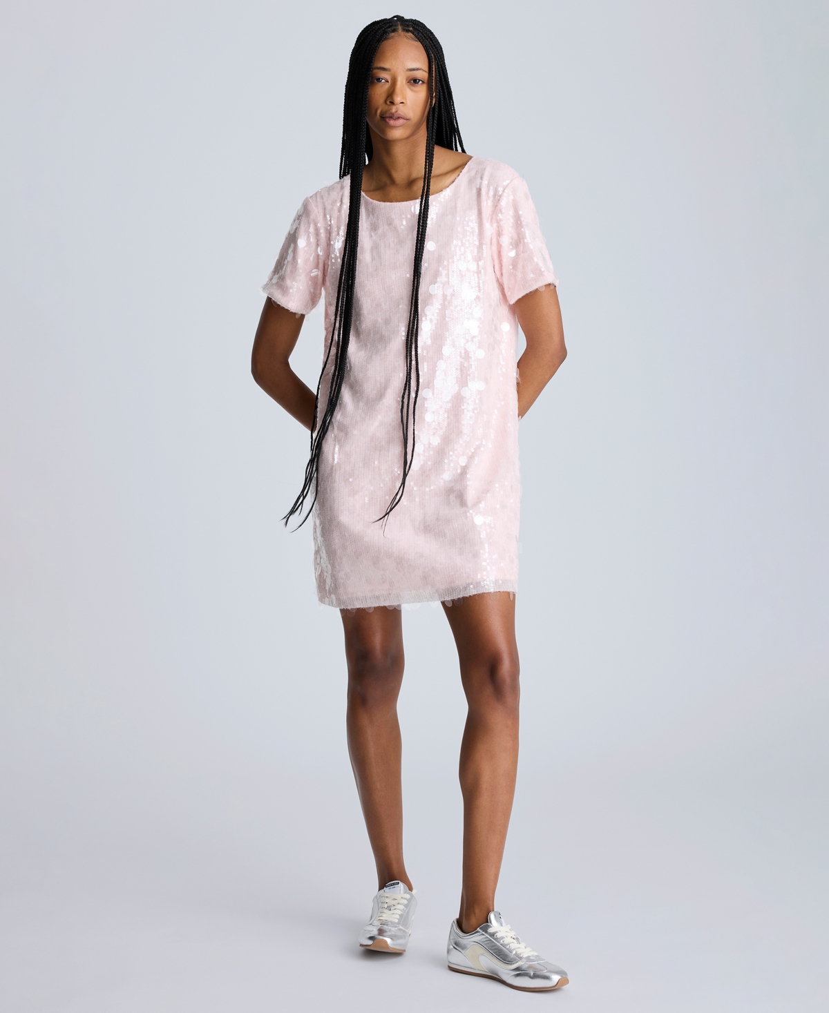 Women's Sequin T-Shirt Shift Dress - Rose